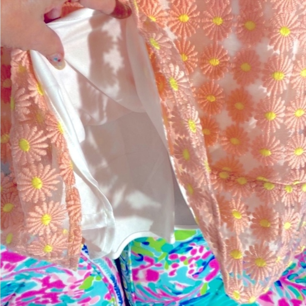 NEW! Woven Pink pale pink & yellow balconette dress with daisy embroidery